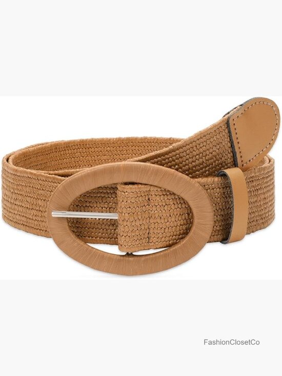 Straw Woven Elastic Stretch Waist Belt, Boho Braided Skinny Dress Belt main image 7